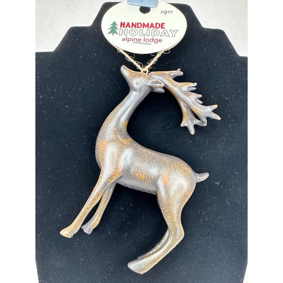 Christmas Ornaments Handmade Holiday Alpine Lodge Set Of 3 Rustic Deer Tree NEW - Picture 11 of 14